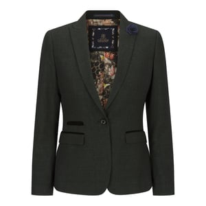 Dames Tweed Groen Geruit Blazer Wollen Klassieke Jas