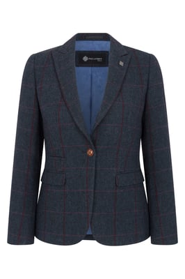 Marineblauwe tweed blazer met getailleerde pasvorm voor dames