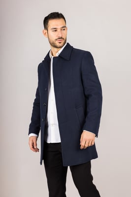 Heren wolmix klassieke kraag marineblauwe overjas