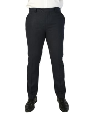 Marineblauwe herenbroek van wolmix tweed