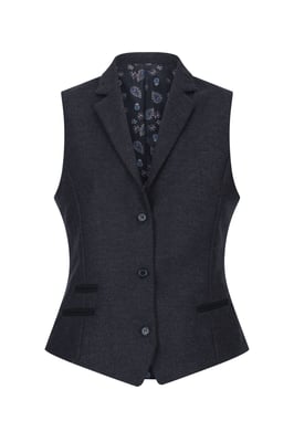 Dames zwart visgraat tweed gilet wolmix vest
