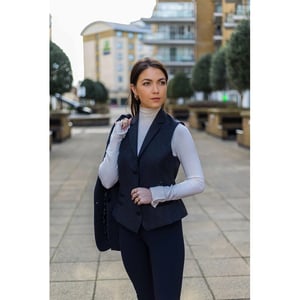 Dames zwart visgraat tweed gilet wolmix vest
