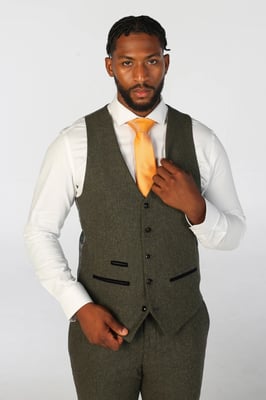 Heren olijfgroene wolmix tweed formele vesten