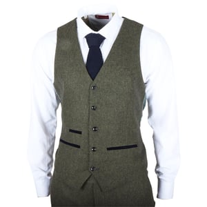 Heren olijfgroene wolmix tweed formele vesten