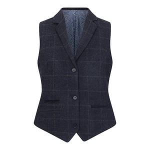 Marineblauw, getailleerde tweed formeel gilet voor dames