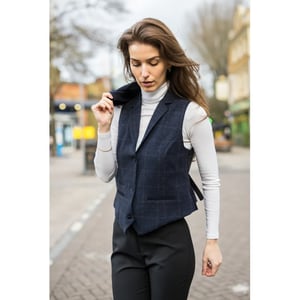 Marineblauw, getailleerde tweed formeel gilet voor dames