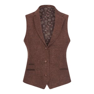 Dames roestbruin visgraat wollen tweed gilet met ruitjesmotief