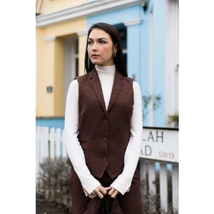Dames roestbruin visgraat wollen tweed gilet met ruitjesmotief