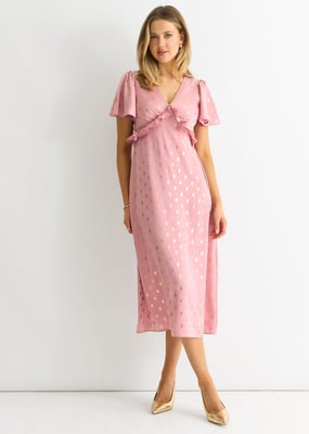 Blush Metallic Folie V Hals Midi Dress