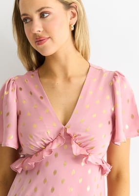 Blush Metallic Folie V Hals Midi Dress