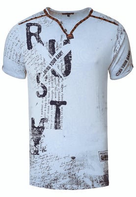 T-shirt met V-hals, suède details en een patroon van klinknagels