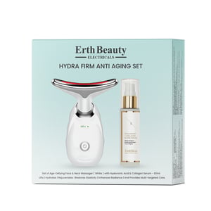 Hydra Firm Anti-Aging Set ( Leeftijds-VERJONGENDE GEZICHTS- EN HALSMASSAGER - wit met HA Serum)