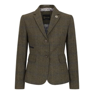 Olijfgroene 2-delige set van tweedblazers en gilet met visgraatmotief voor dames