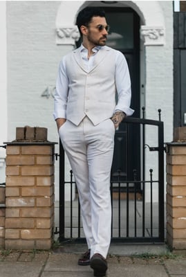 Heren Zomer 2-delig Pak Linnen Formeel Crème Beige Vest Broek