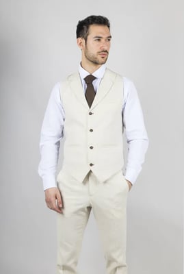 Heren Beige 3-delig Linnen Formeel Zomer Trouwpak