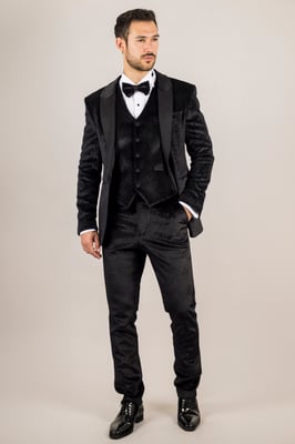 Heren Zwarte 3-Piece Fluwelen Trouw Tuxedo Formele Costume