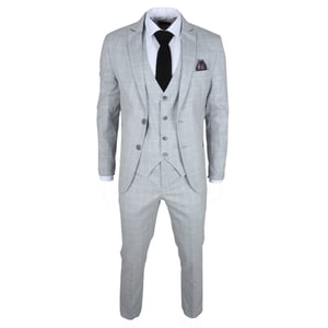 Heren Grijze Geruite 3-delige Pak Slim Fit