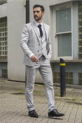 Heren Grijze Geruite 3-delige Pak Slim Fit