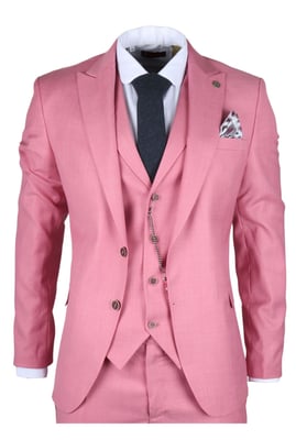 Heren 3-delig Roze Tailored Fit Feestpak Race Day