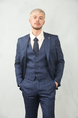Heren 3-delig Prince Of Wales Blauwe Pak Werkoutfit