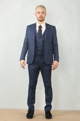 Heren 3-delig Prince Of Wales Blauwe Pak Werkoutfit