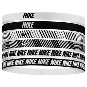 Nike Klassieke Gedrukte Flexibele Haarband (Verpakking van 6) (Wit/Zwart)