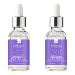 skinChemists Jeugd Serie Gevoelige Huid Serum Drakenbloed 5%, Centella Asiatica 3%, Avondbalsemolie 1% 30ml x 2 Duo Pack