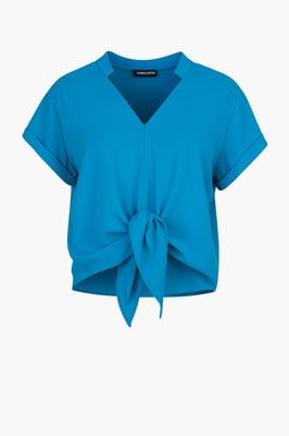 Blouse met gestrikte voorkant in azuurblauw – 100% viscose-voile