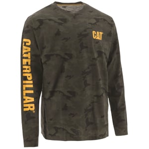 Caterpillar Merk Banner Lange Mouw Katoenen Heren Groene T-shirt