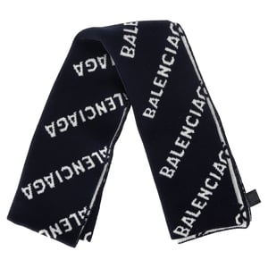 Balenciaga Logo-Intarsia Sjaal in Donkerblauwe Wol