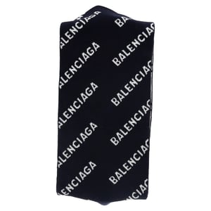 Balenciaga Logo-Intarsia Sjaal in Donkerblauwe Wol
