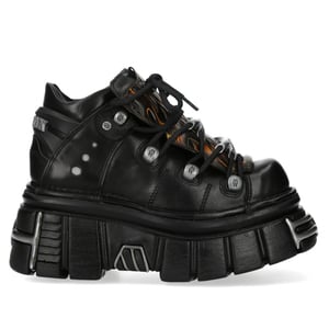 New Rock M-106N-C86 Zwarte Vlammen Leren Gothic Enkel Plateau Laarzen
