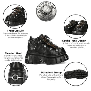 New Rock M-106N-C86 Zwarte Vlammen Leren Gothic Enkel Plateau Laarzen
