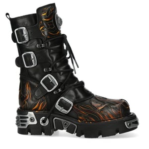 New Rock M-591-C58 halfhoge zwarte vlammen leren metallic gothic laarzen