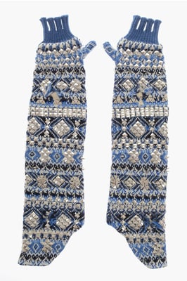 Gebreide vingerloze, warme handschoenen met studs in Azzurro, Bianco, Blu, Multicolor