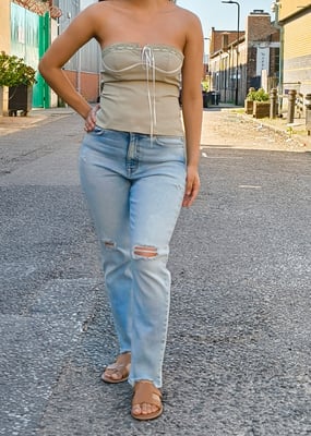 Sage Green Lange Mono Strik Korset Top Sage