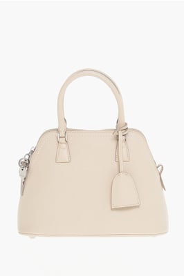 MM11 Gestructureerde leren 5AC-tas met canvasdetail in beige