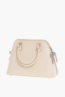 MM11 Gestructureerde leren 5AC-tas met canvasdetail in beige