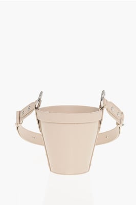 Leren bucketbag met verstelbare schouderband in roze