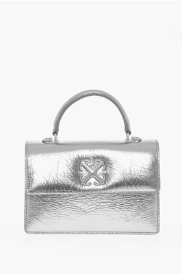 Handtas van metallic leer met afneembare schouderband in zilver