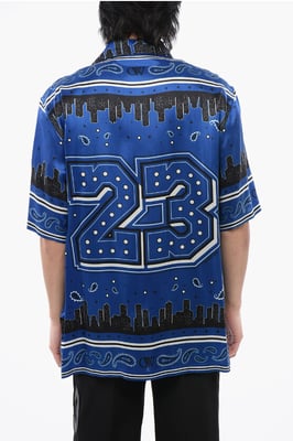 Bandana-motief bowlingshirt in blauw, zwart