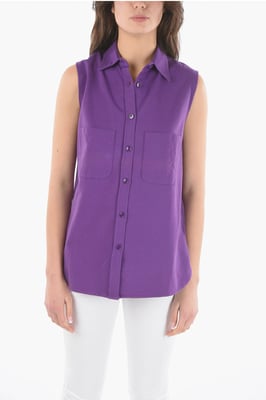 Mouwloos maxi-shirt van katoen met dubbele borstzakken in violet