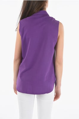 Mouwloos maxi-shirt van katoen met dubbele borstzakken in violet