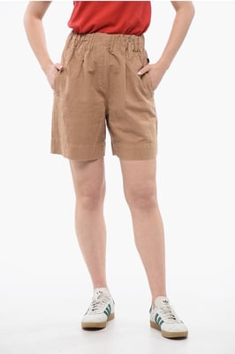 Linnenmix shorts met elastische tailleband in beige