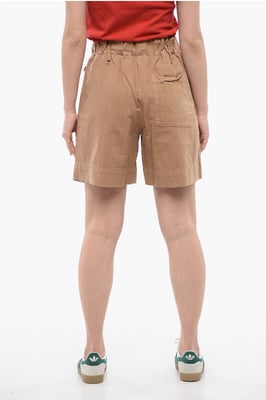Linnenmix shorts met elastische tailleband in beige