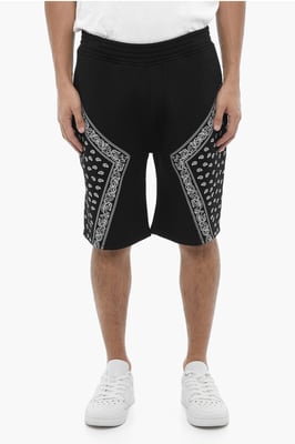 Neoprene MODERNIST Bermuda Shorts met Bandana Motief Details in Zwart