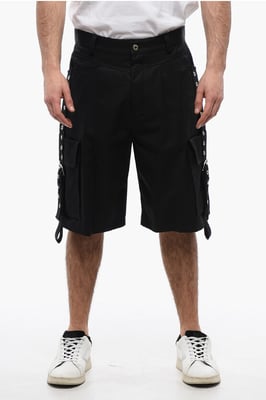 Katoenen cargoshorts met oogjes en gespen in zwart