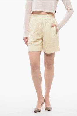 Linnenmix shorts met elastische tailleband in beige