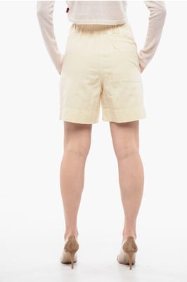 Linnenmix shorts met elastische tailleband in beige