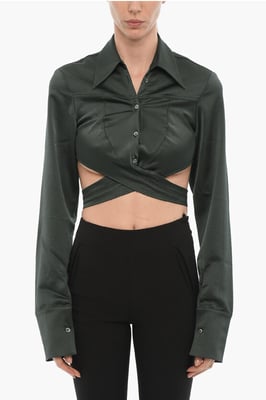 Satijnen crop top met wikkeldetail in groen
